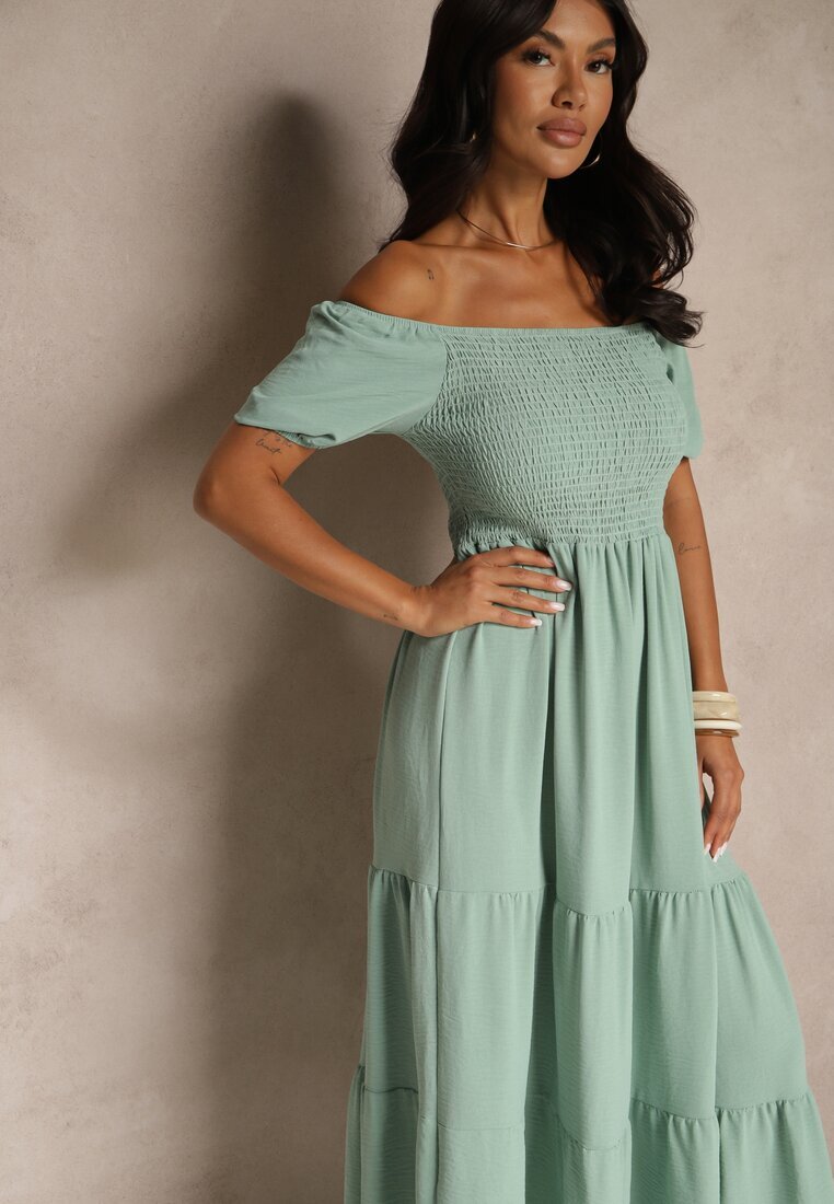 j&x Rochie Verde Spaniolă cu bust încrețit Lumirielle