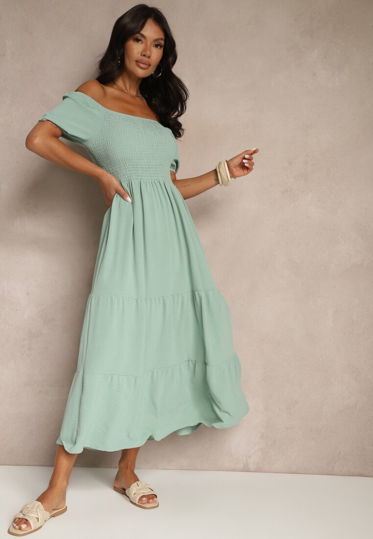 j&x Rochie Verde Spaniolă cu bust încrețit Lumirielle
