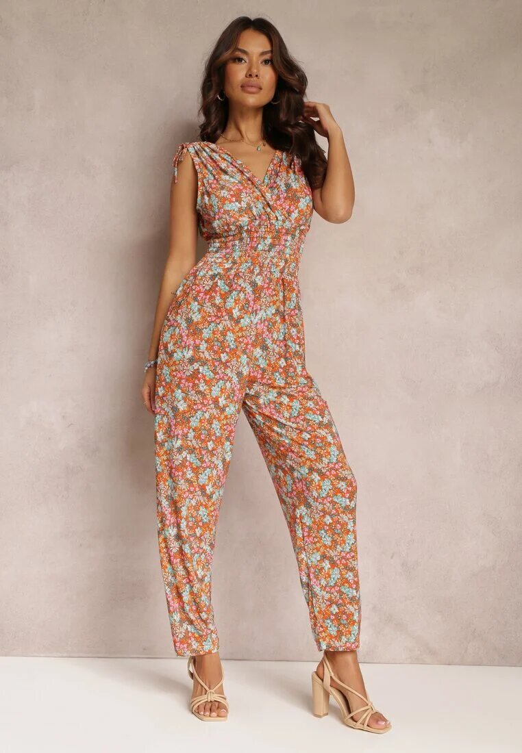 j&x Salopetă Portocalie florală cu elastic la umeri și cu elastic în talie Kirsen