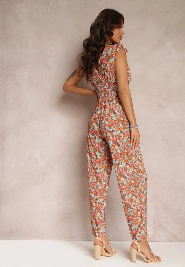 j&x Salopetă Portocalie florală cu elastic la umeri și cu elastic în talie Kirsen