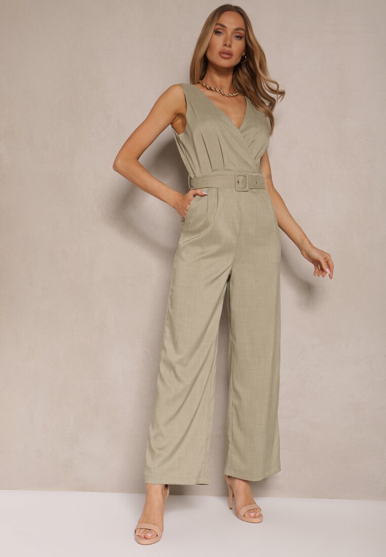 j&x Salopetă Verde deschis cu pantaloni lungi tip plic cu cordon în talie Ronasia