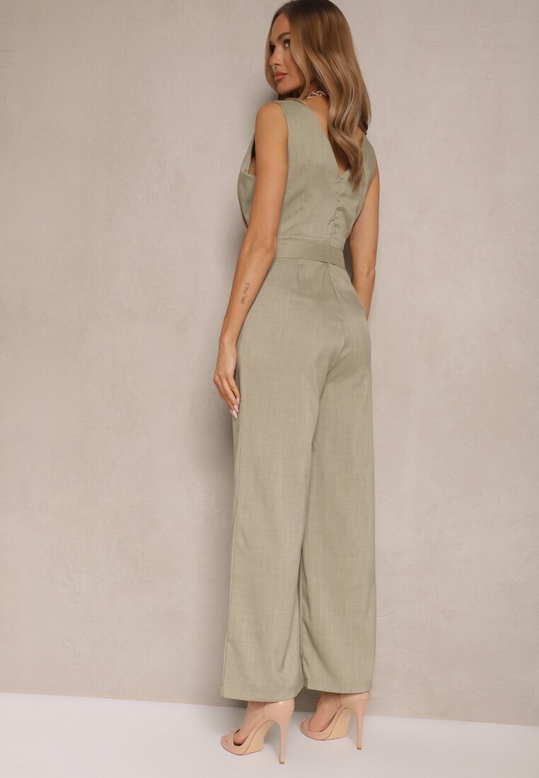 j&x Salopetă Verde deschis cu pantaloni lungi tip plic cu cordon în talie Ronasia
