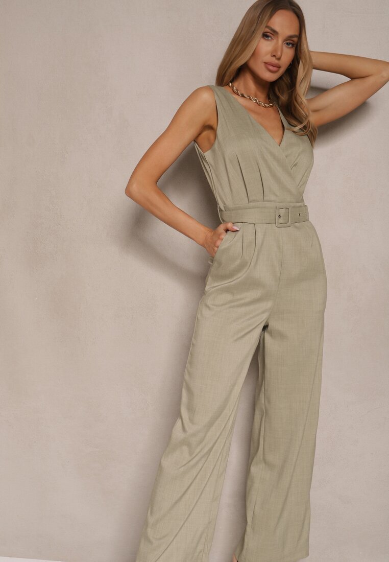 j&x Salopetă Verde deschis cu pantaloni lungi tip plic cu cordon în talie Ronasia