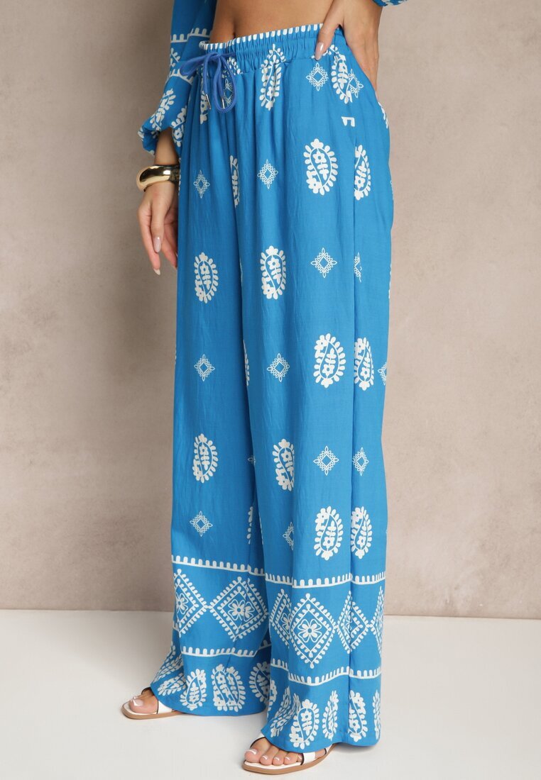 j&x Set Albastru în Stil Etno Pantaloni cu bandă elastică în talie și Bluză Oversize Eviralyn