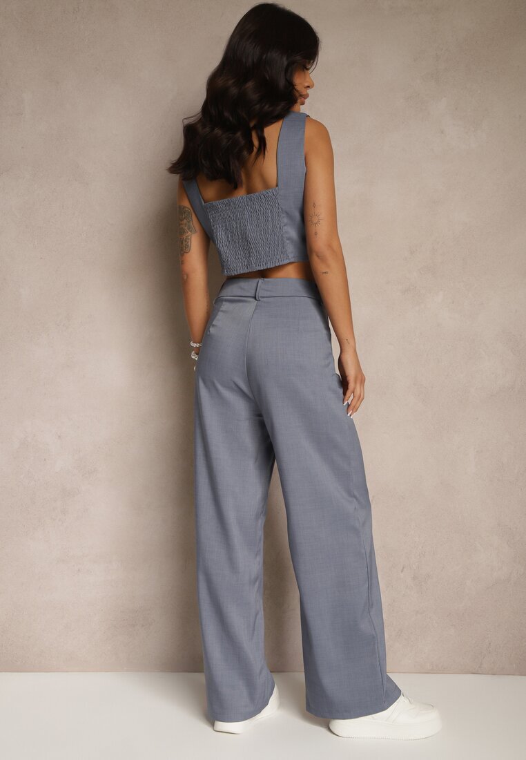 j&x Set Albastru Top decorat cu nasturi și Pantaloni largi Liracelle
