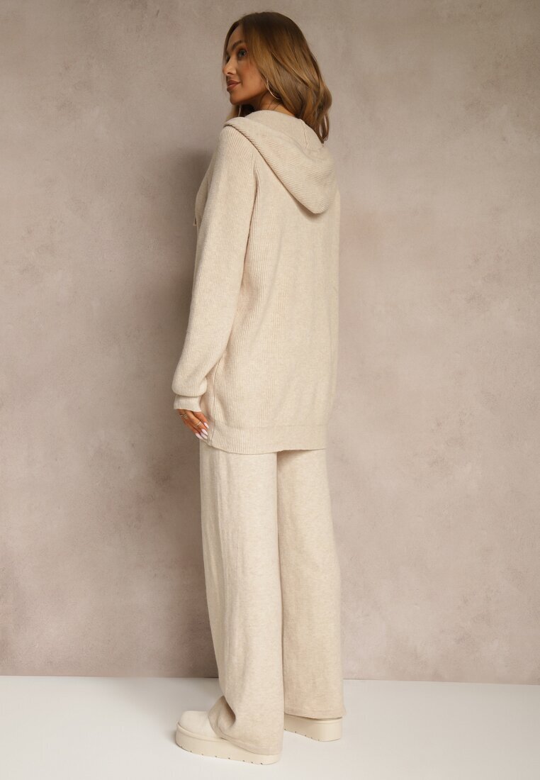 j&x Set Bej cu Lână și Bumbac Hanorac cu fermoar și Pantaloni largi Reisema