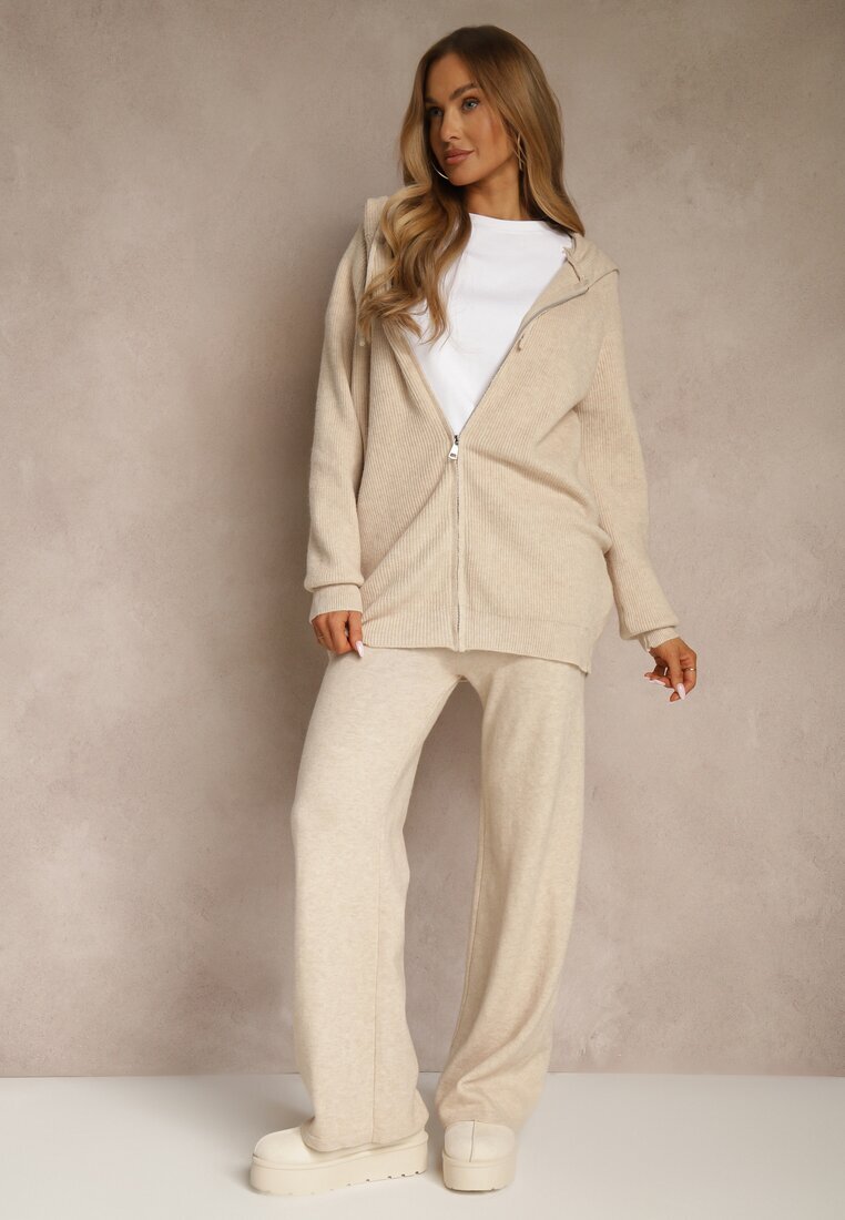 j&x Set Bej cu Lână și Bumbac Hanorac cu fermoar și Pantaloni largi Reisema