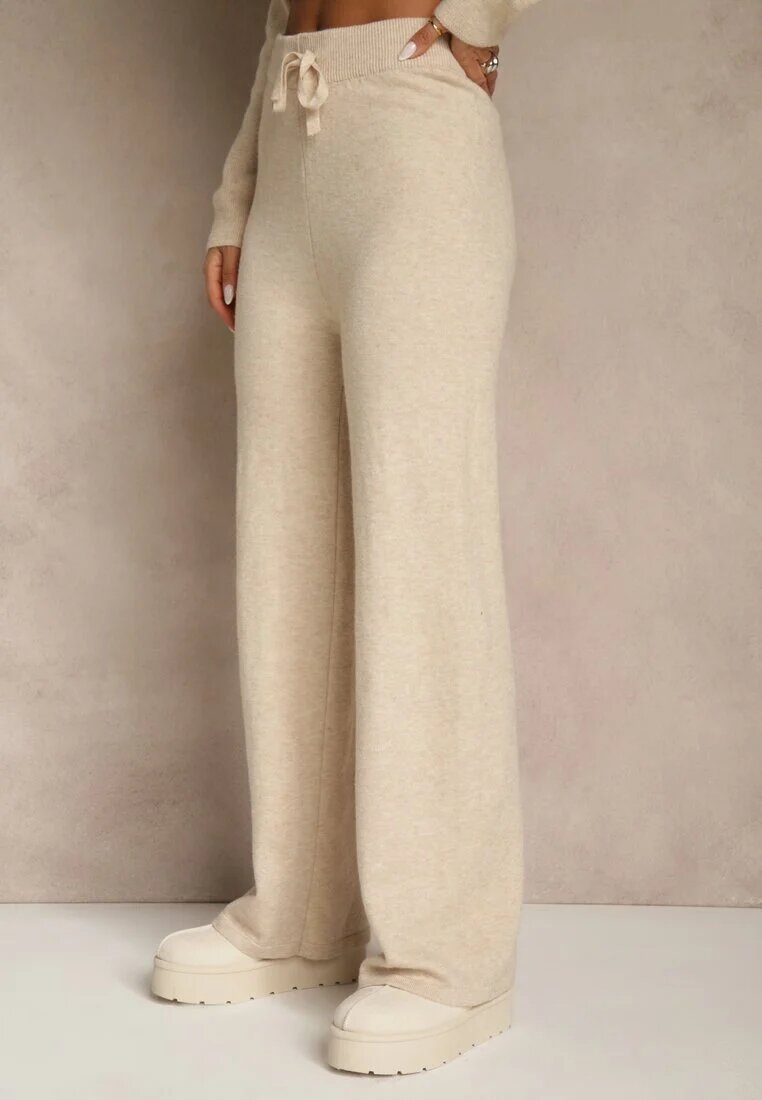 j&x Set bej cu lână și bumbac Pantaloni largi și Pulover cu croială lungă Reilissa