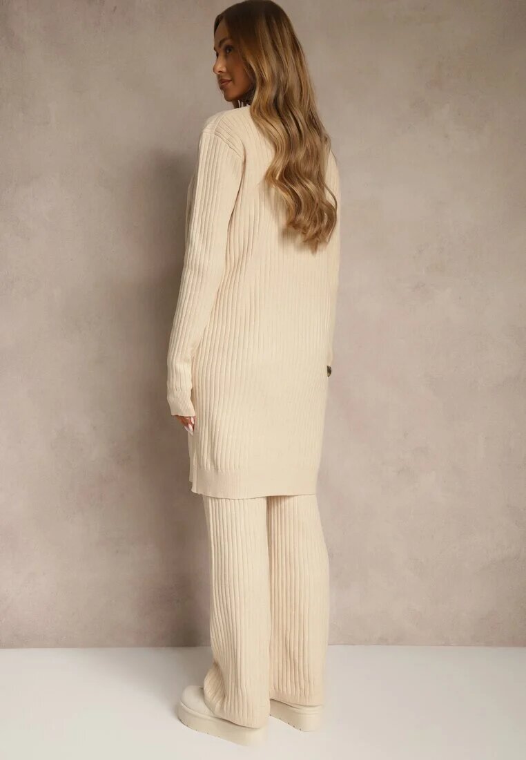 j&x Set Bej deschis din tricot cu bumbac Pantaloni Vestă și Cardigan lung Mevalinia