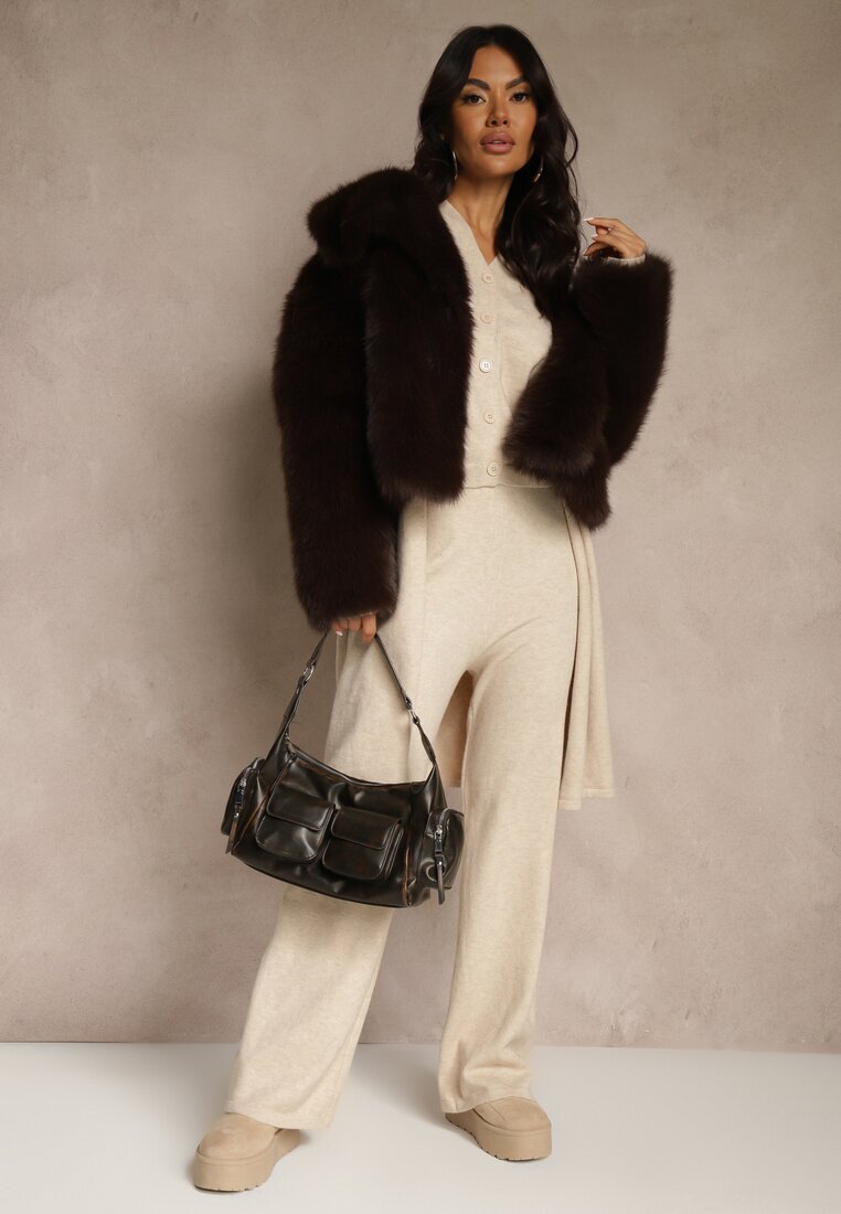 j&x Set Bej deschis din tricot cu lână Cardigan lung Vestă și Pantaloni Netivia