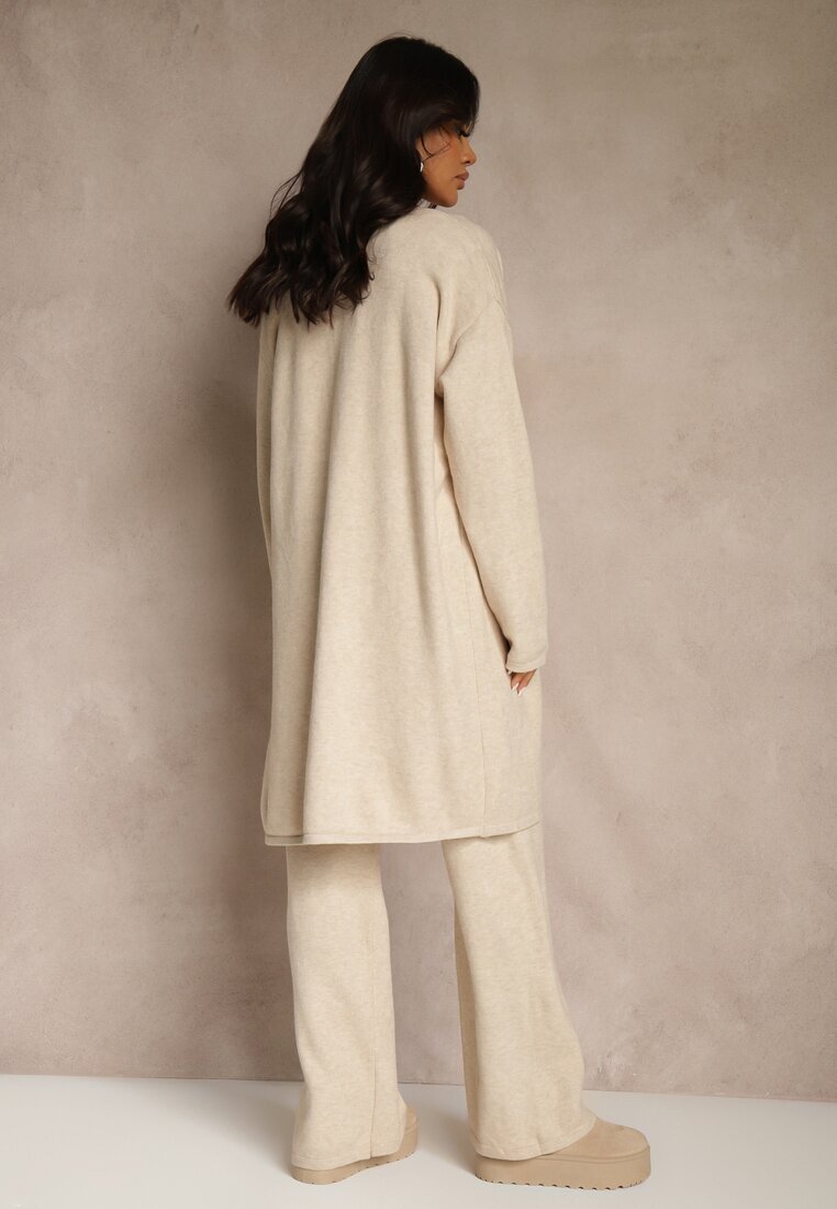 j&x Set Bej deschis din tricot cu lână Cardigan lung Vestă și Pantaloni Netivia