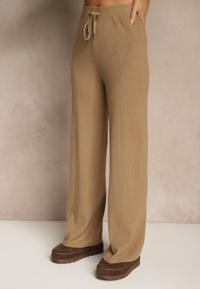 j&x Set Bej din Tricot de Bumbac Pantaloni Cardigan și Tricou cu Guler Ralonia
