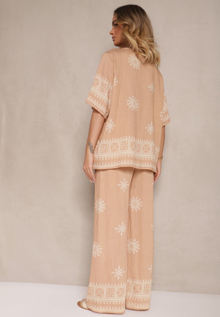 j&x Set bej Oversize cu Bluză și Pantaloni largi în stil Boho Ronivara