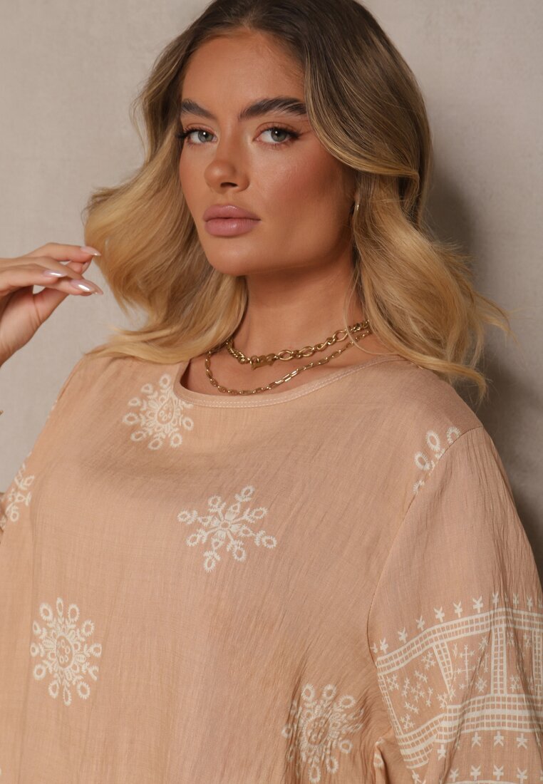 j&x Set bej Oversize cu Bluză și Pantaloni largi în stil Boho Ronivara