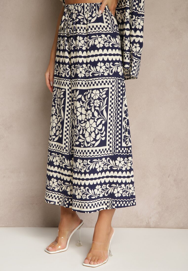 j&x Set Bleumarin cu Vâscoză cu Imprimeu Floral Cămașă și Pantaloni Sonelienna