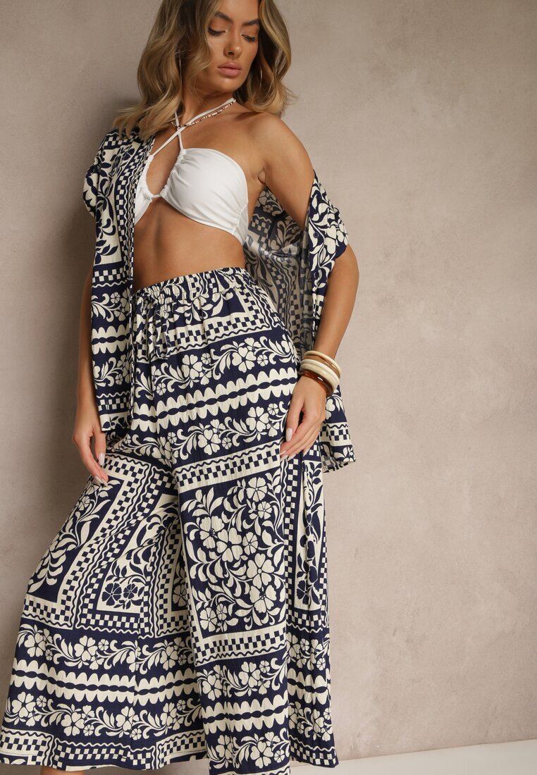 j&x Set Bleumarin cu Vâscoză cu Imprimeu Floral Cămașă și Pantaloni Sonelienna