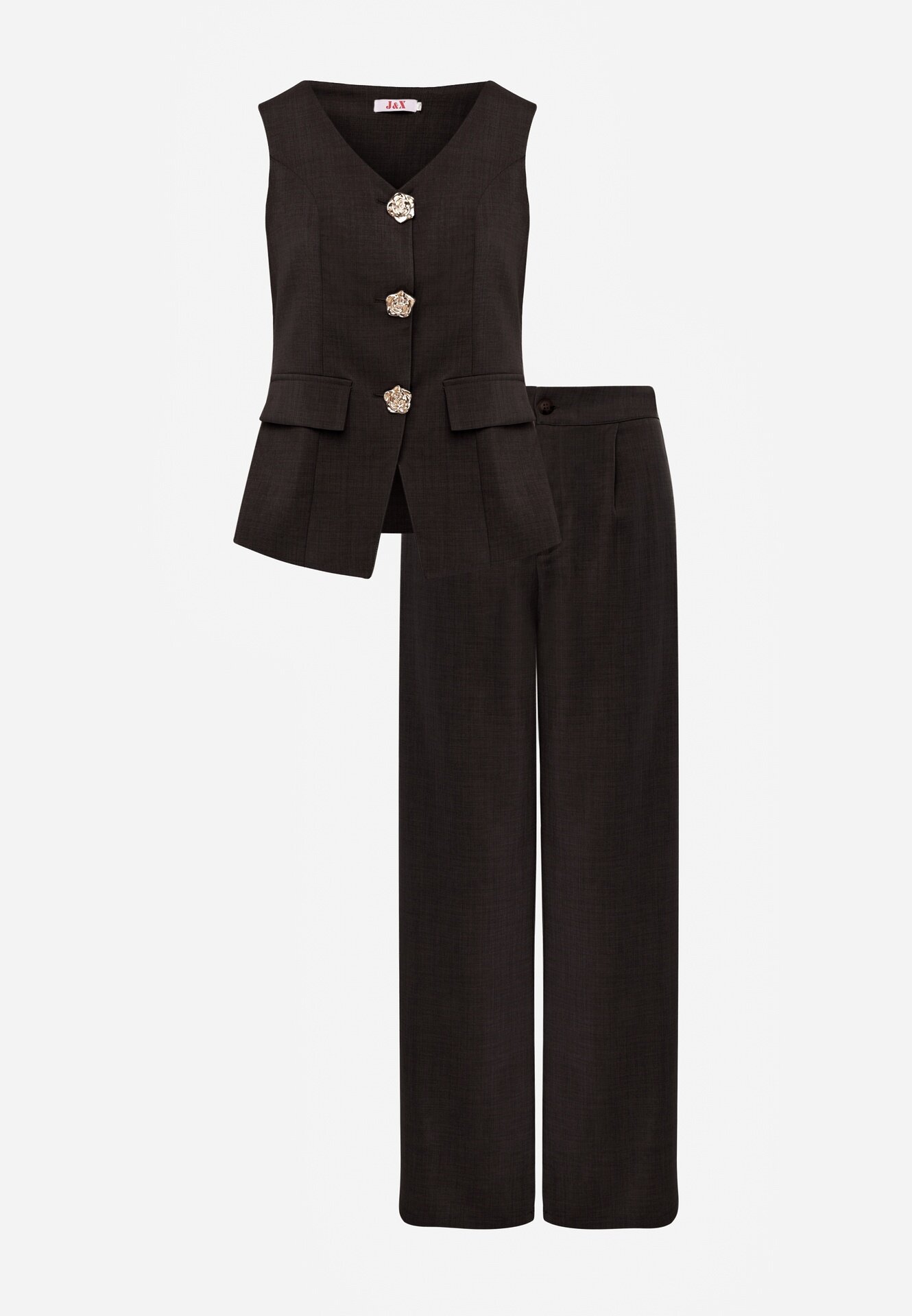 j&x Set Bogat în bumbac cu vestă cu nasturi decorativi și pantaloni Helloris Negru
