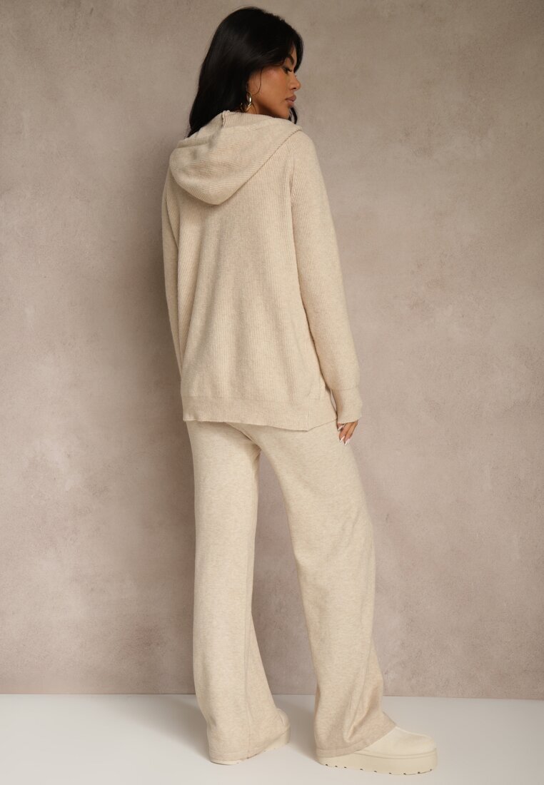 j&x Set de Trening Tricotat Bej cu Lână Hanorac și Pantaloni Essana