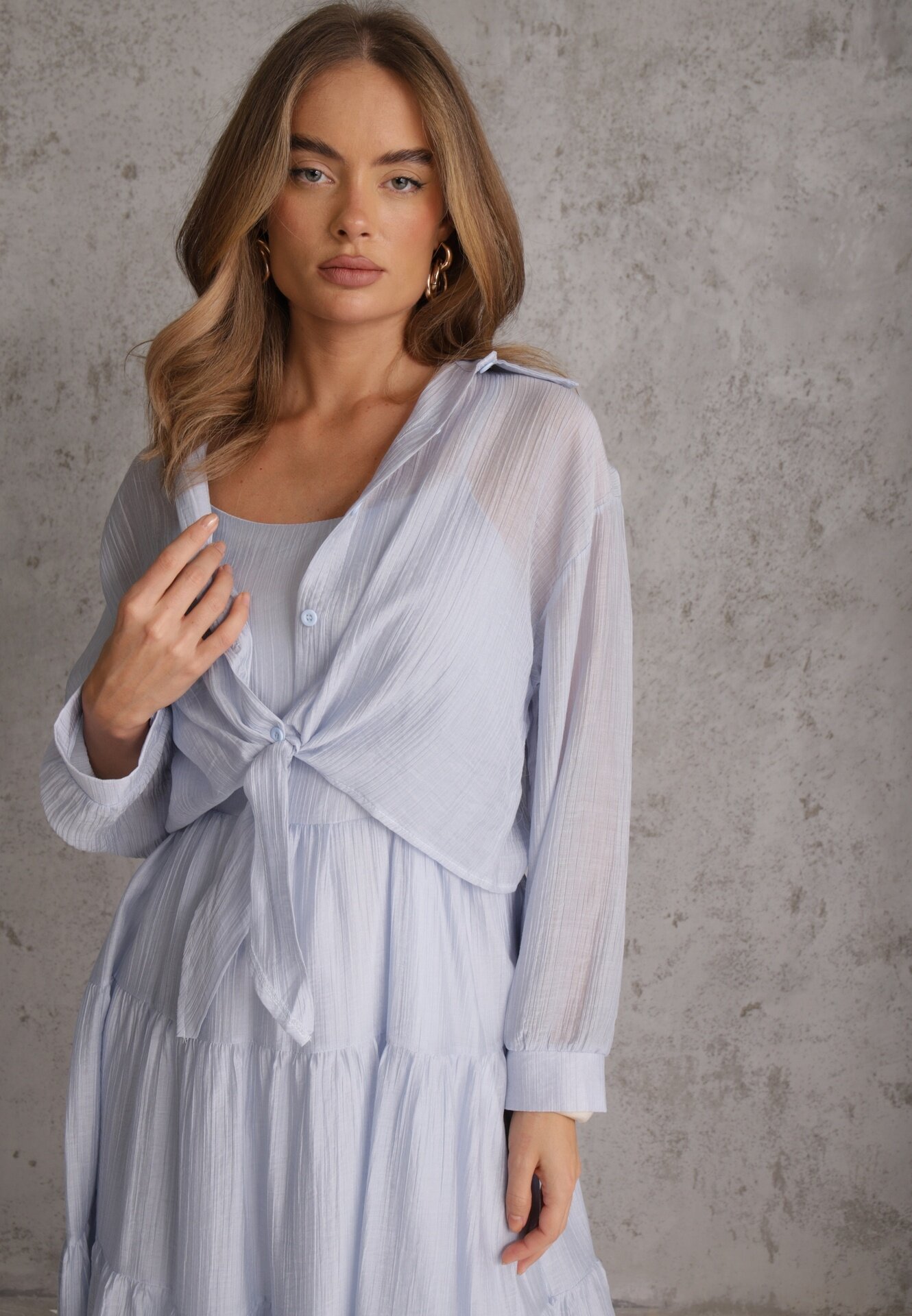 j&x Set din Tencel pentru vară: rochie pe bretele și cămașă transparentă Merea Albastru