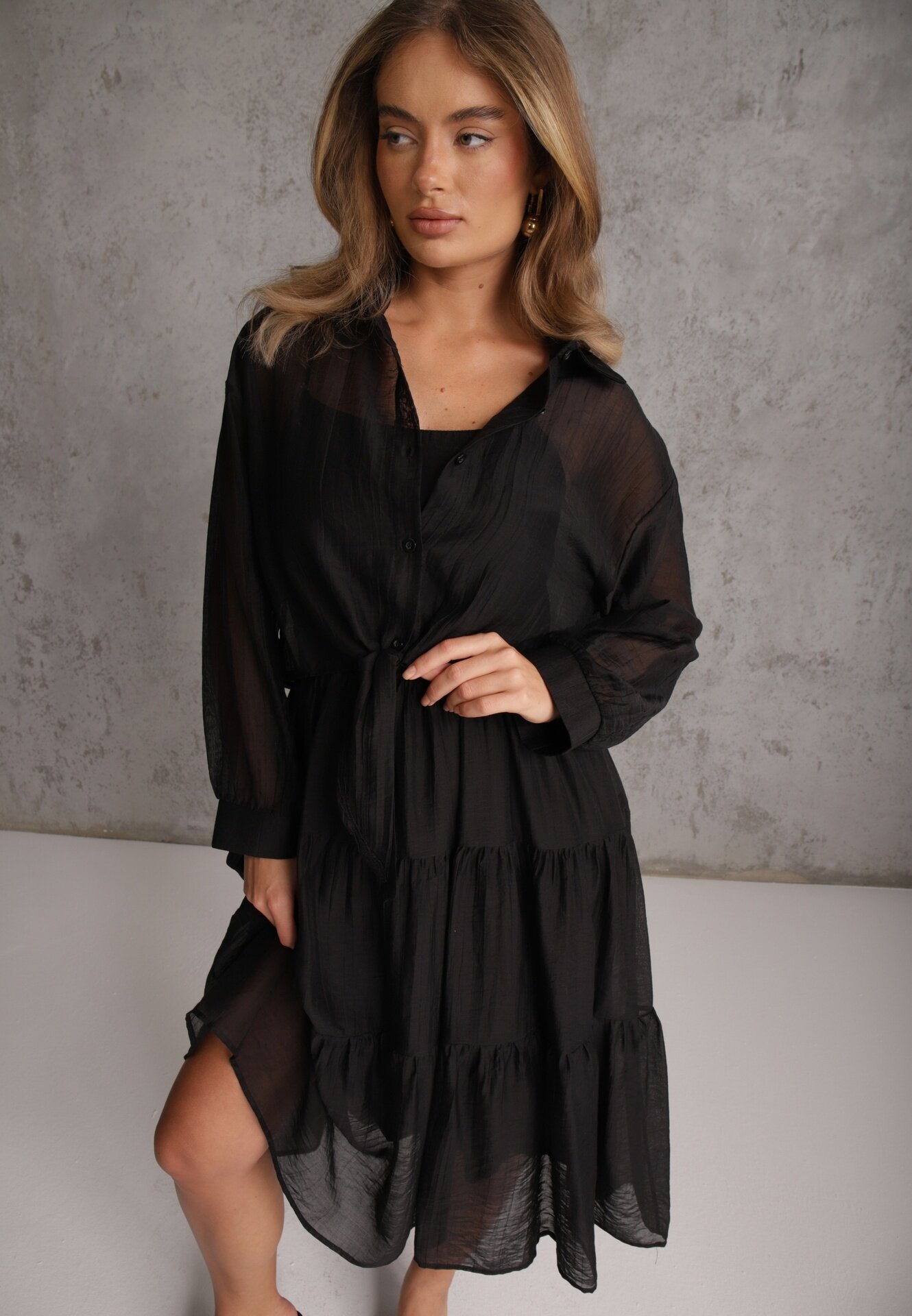 j&x Set din Tencel pentru vară: rochie pe bretele și cămașă transparentă Merea Negru