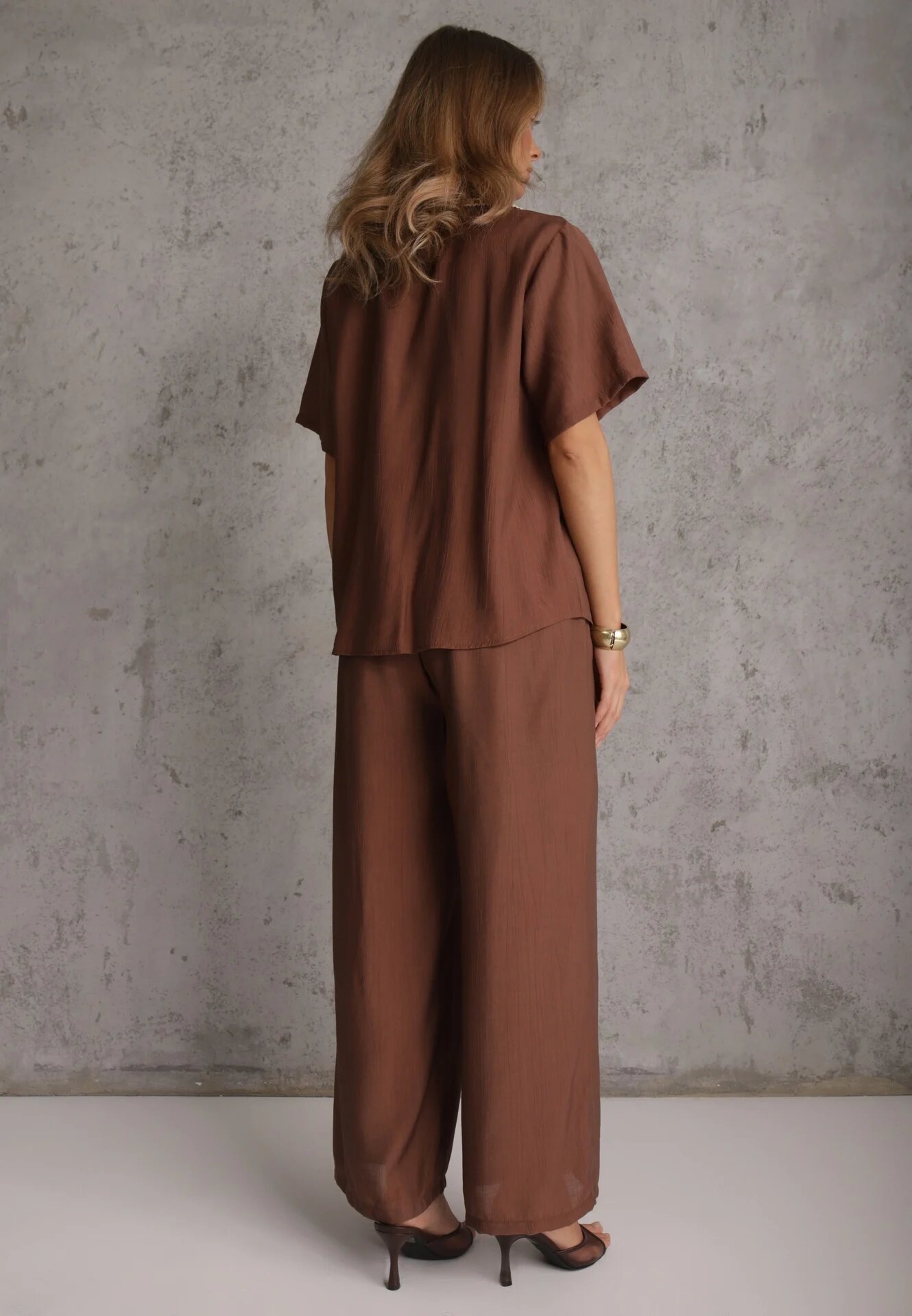 j&x Set din viscoză: cămașă și pantaloni cu aplicații croșetate Urasen Maro
