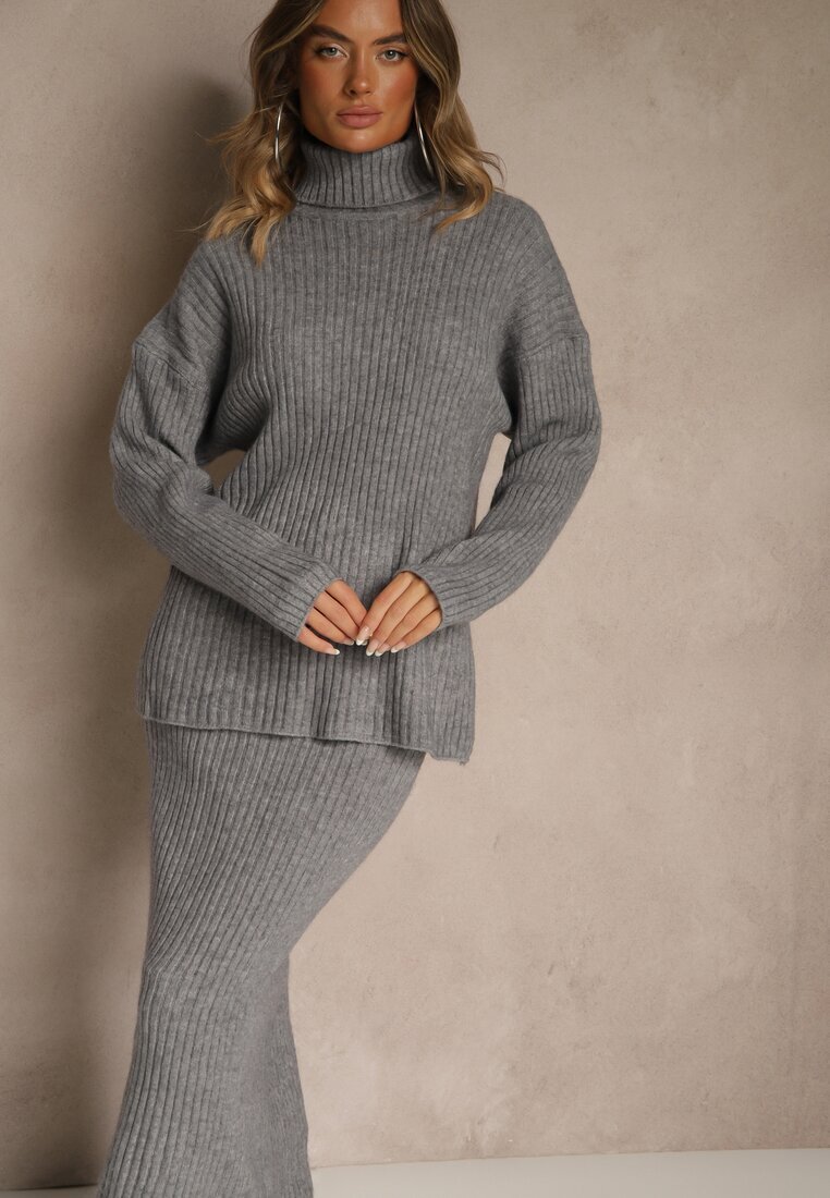 j&x Set Gri din tricot cu lână reiat Maletă și Fustă creion Falirea