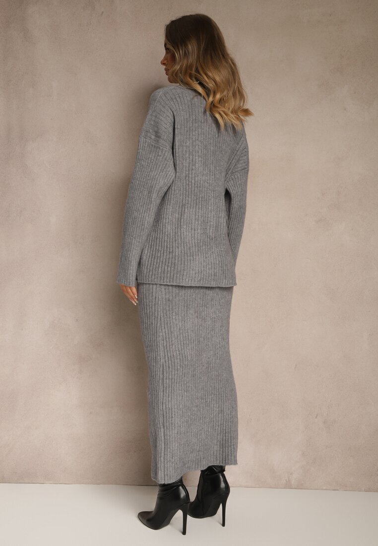 j&x Set Gri din tricot cu lână reiat Maletă și Fustă creion Falirea