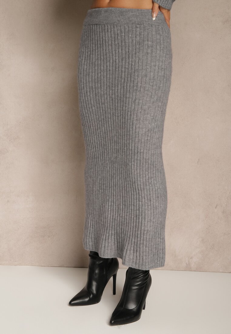 j&x Set Gri din tricot cu lână reiat Maletă și Fustă creion Falirea