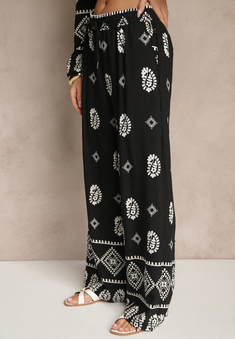 j&x Set Negru în Stil Etnic Pantaloni cu Elastic în Talie și Bluză Oversize Eviralyn