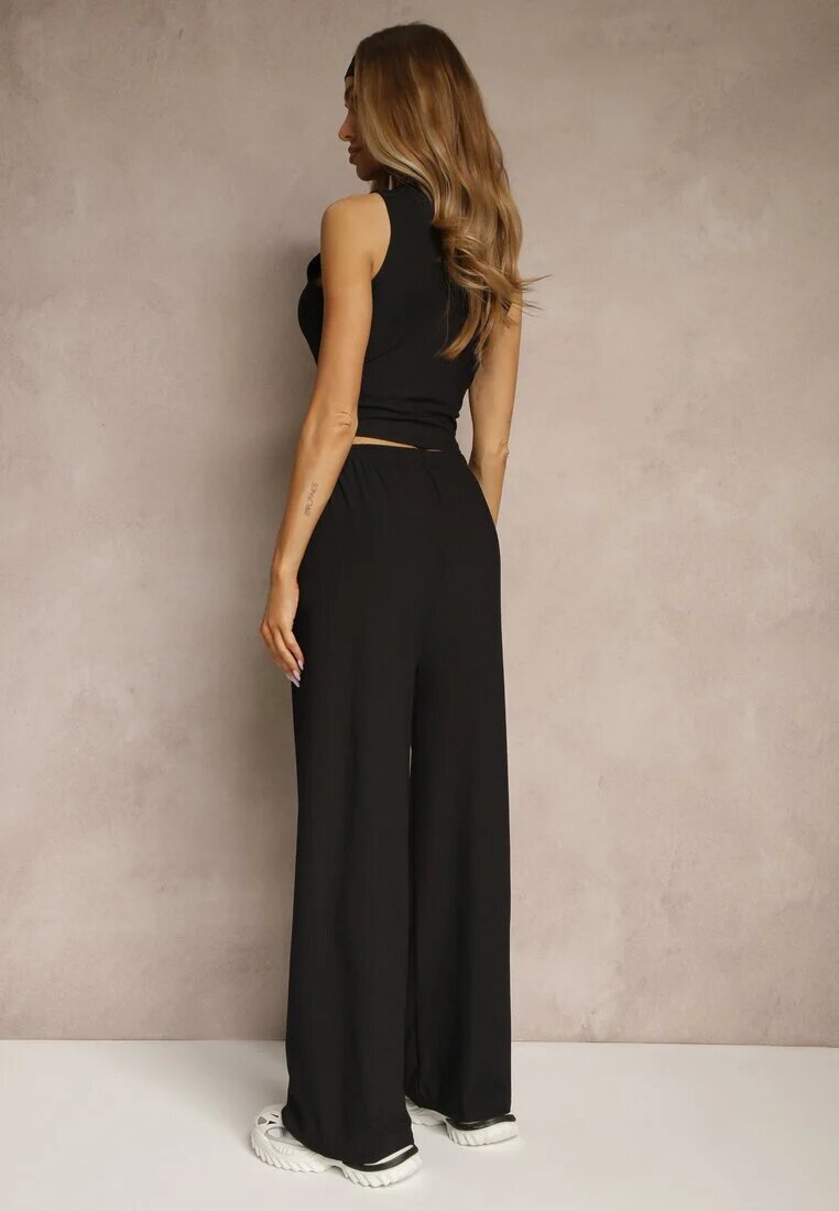 j&x Set Negru Rebrate Top cu croială ajustată și Pantaloni largi Miraselia