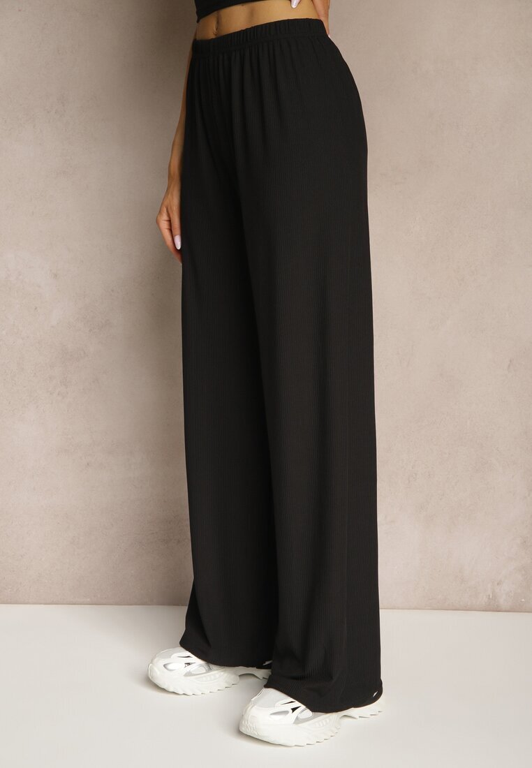 j&x Set Negru Rebrate Top cu croială ajustată și Pantaloni largi Miraselia