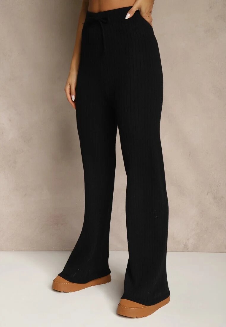 j&x Set Negru Tricotat din Bumbac Pantaloni Vestă și Cardigan Lung Mevalinia