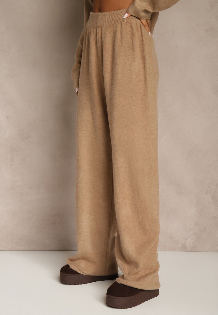 j&x Set Oversize Bej închis din tricot cu lână Pulover și Pantaloni largi Alenria