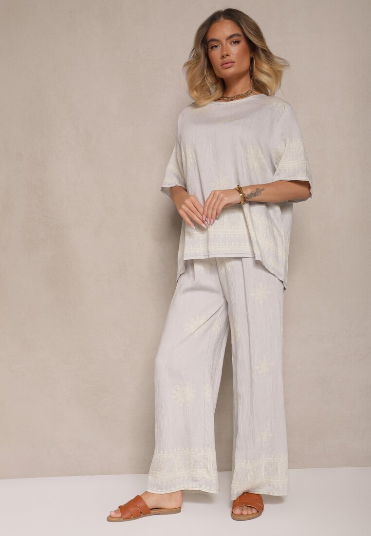 j&x Set Oversize Gri deschis cu Bluză și Pantaloni largi stil Boho Ronivara