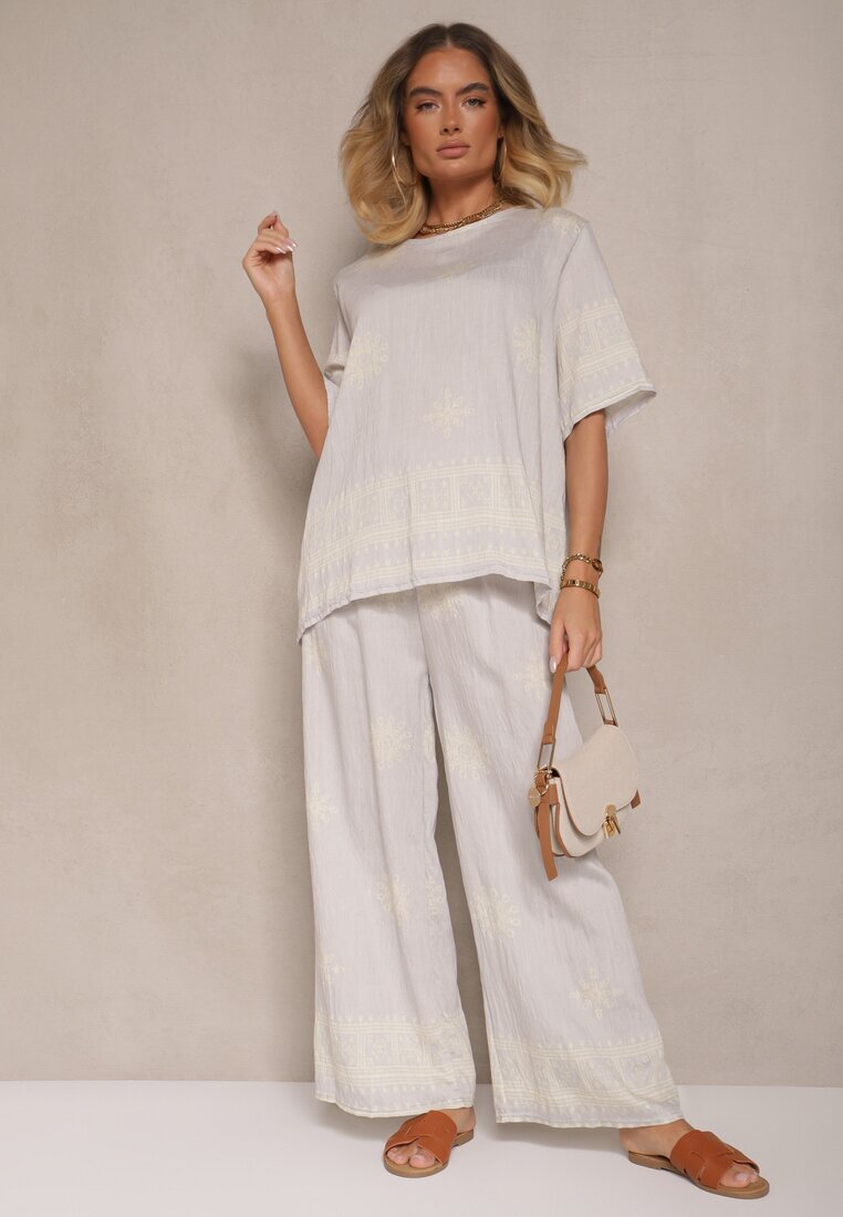 j&x Set Oversize Gri deschis cu Bluză și Pantaloni largi stil Boho Ronivara