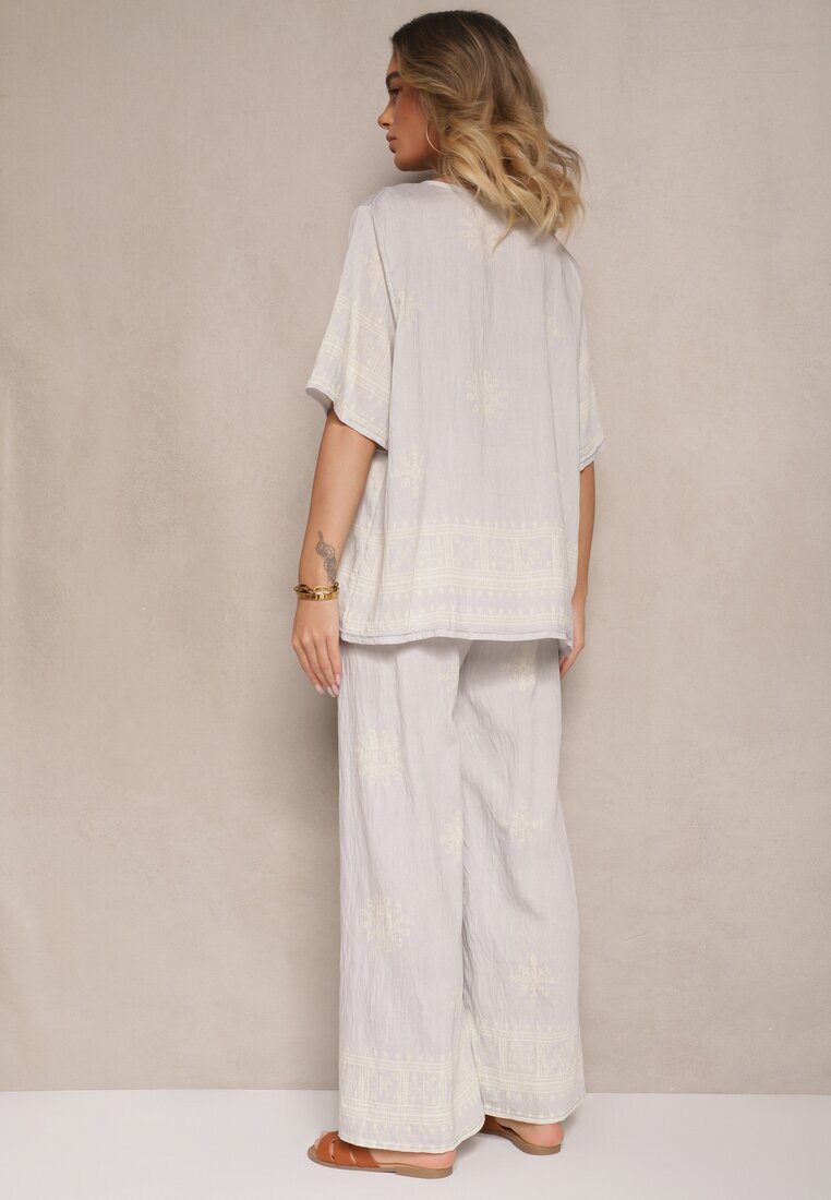 j&x Set Oversize Gri deschis cu Bluză și Pantaloni largi stil Boho Ronivara