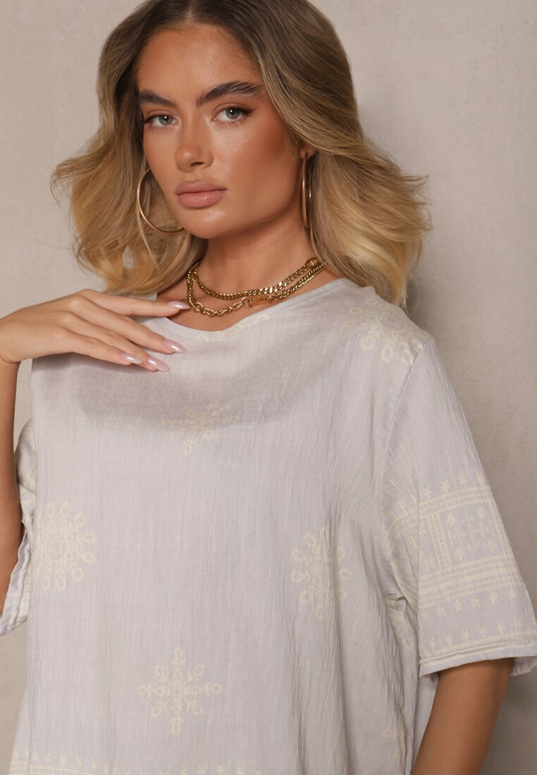 j&x Set Oversize Gri deschis cu Bluză și Pantaloni largi stil Boho Ronivara
