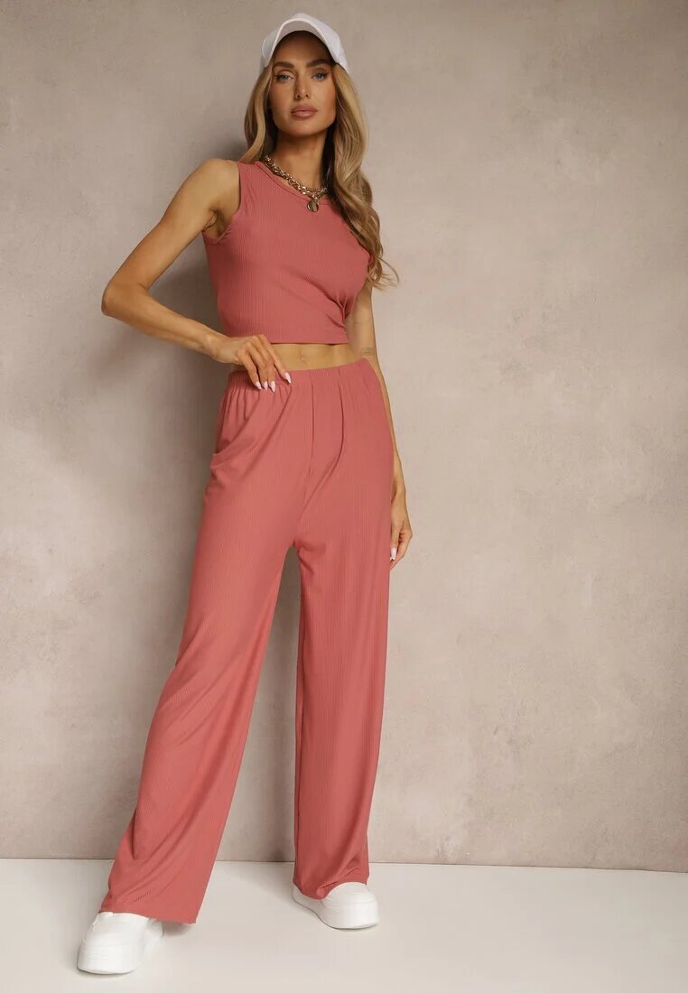 j&x Set Roz închis Reiat Top croi mulat și Pantaloni largi Miraselia