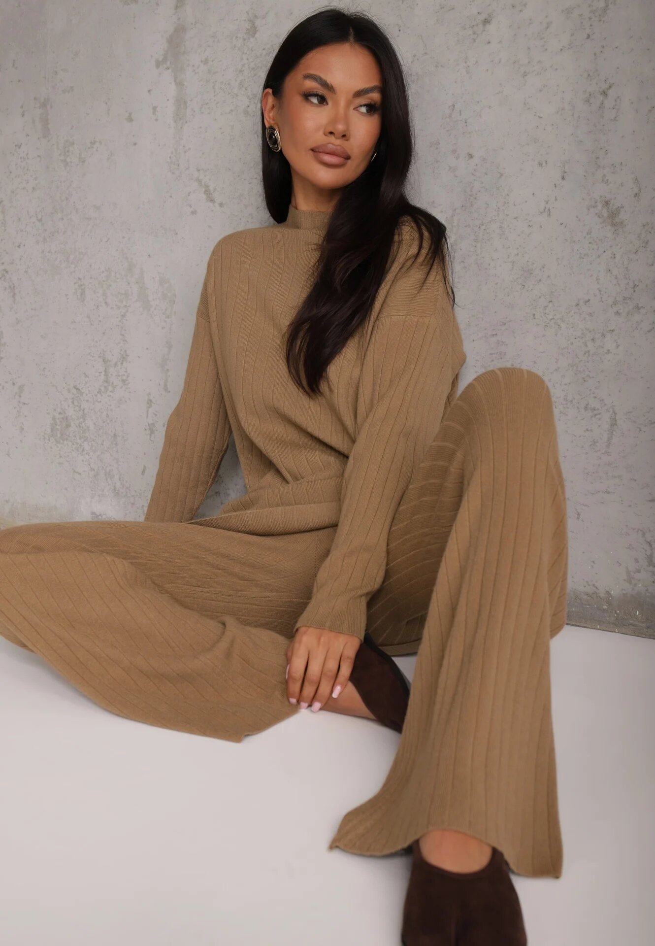 j&x Set tricotat cu bumbac în dungi format din tunică-sweater și pantaloni Ovattea Maro