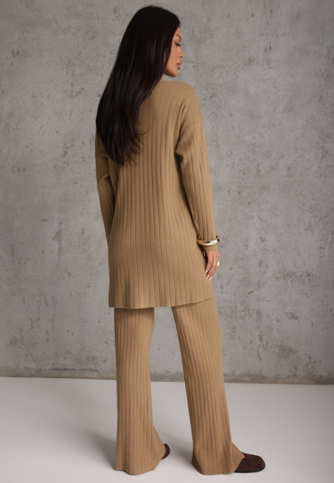 j&x Set tricotat cu bumbac în dungi format din tunică-sweater și pantaloni Ovattea Maro