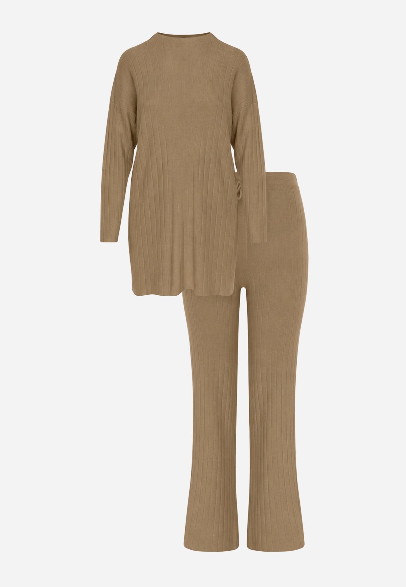 j&x Set tricotat cu bumbac în dungi format din tunică-sweater și pantaloni Ovattea Maro