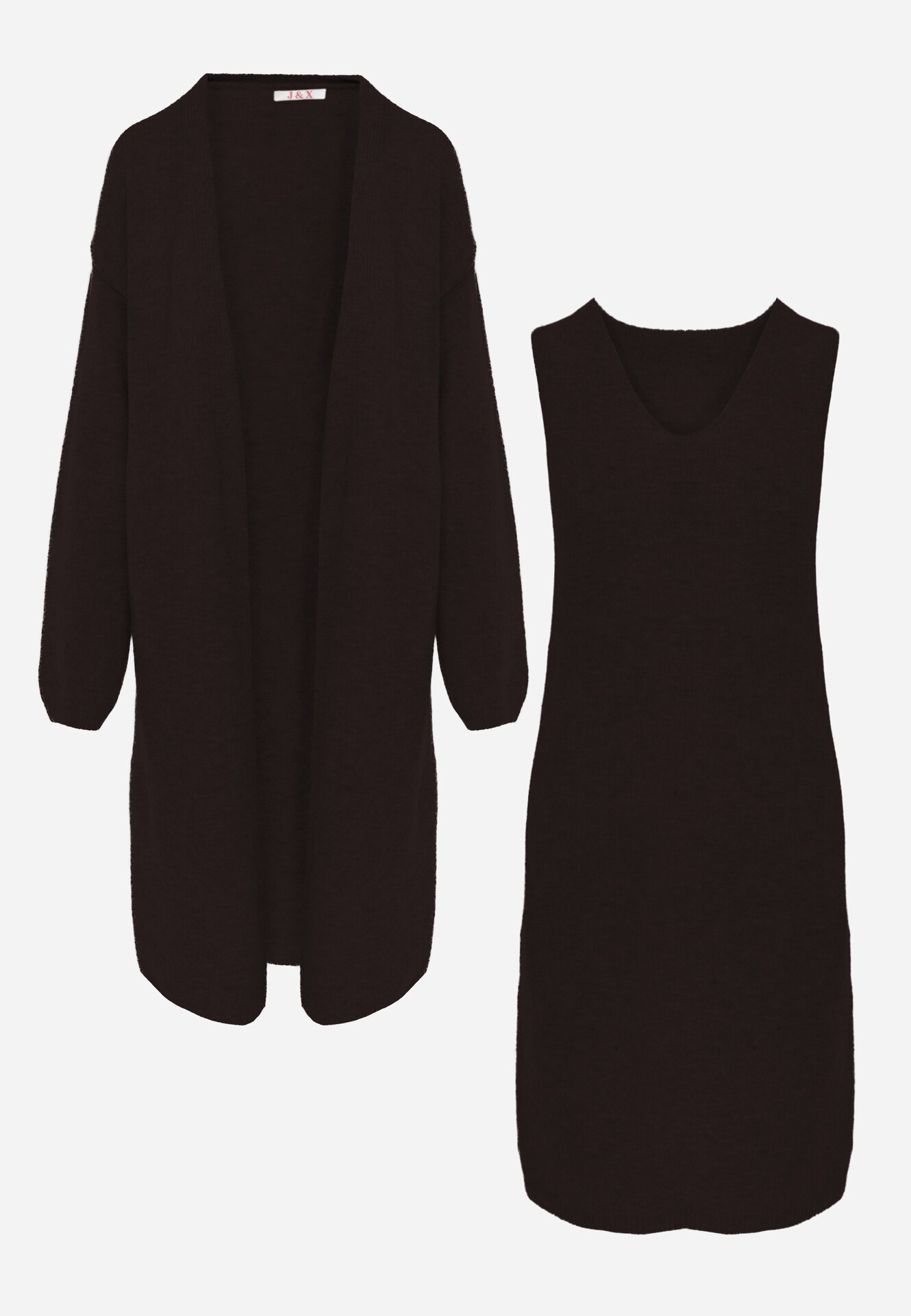 j&x Set tricotat cu lână și bumbac rochie cu decolteu în V și cardigan lung Veolara Bej Maro