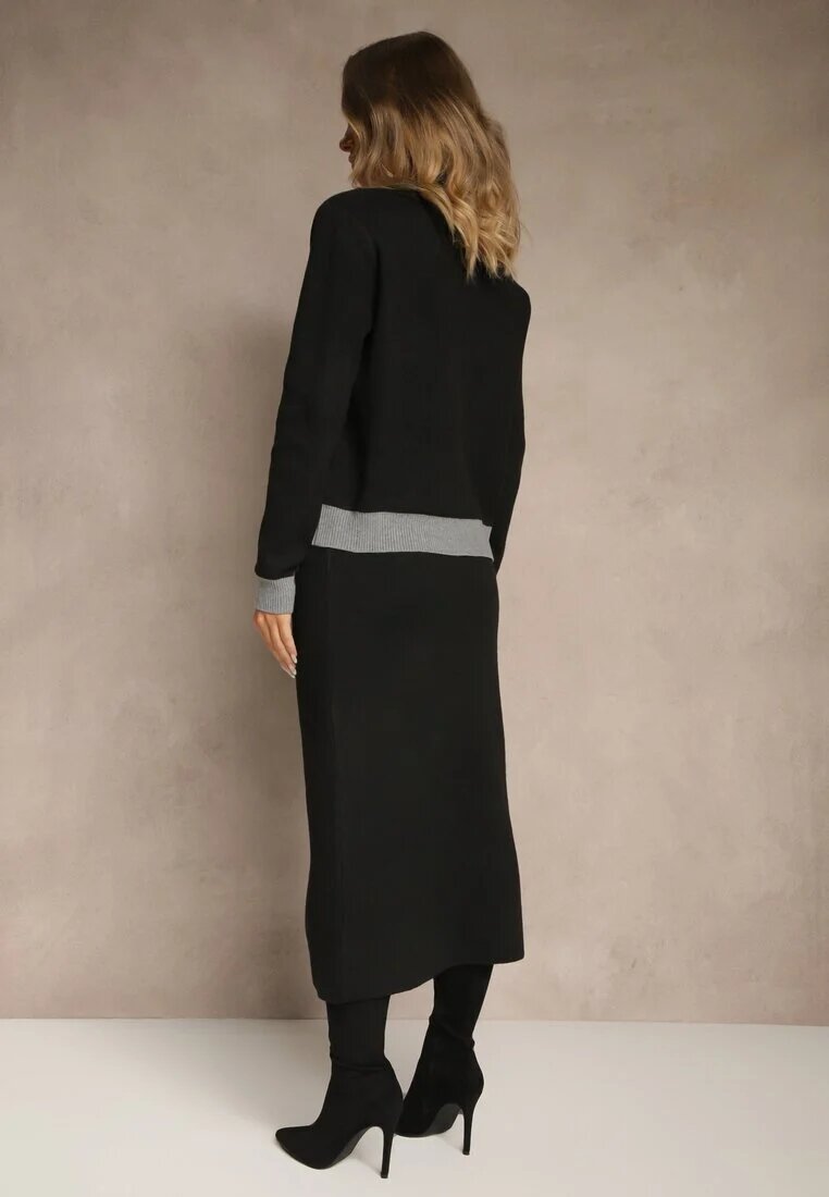 j&x Set tricotat gri din bumbac Cardigan și Fustă Derrive