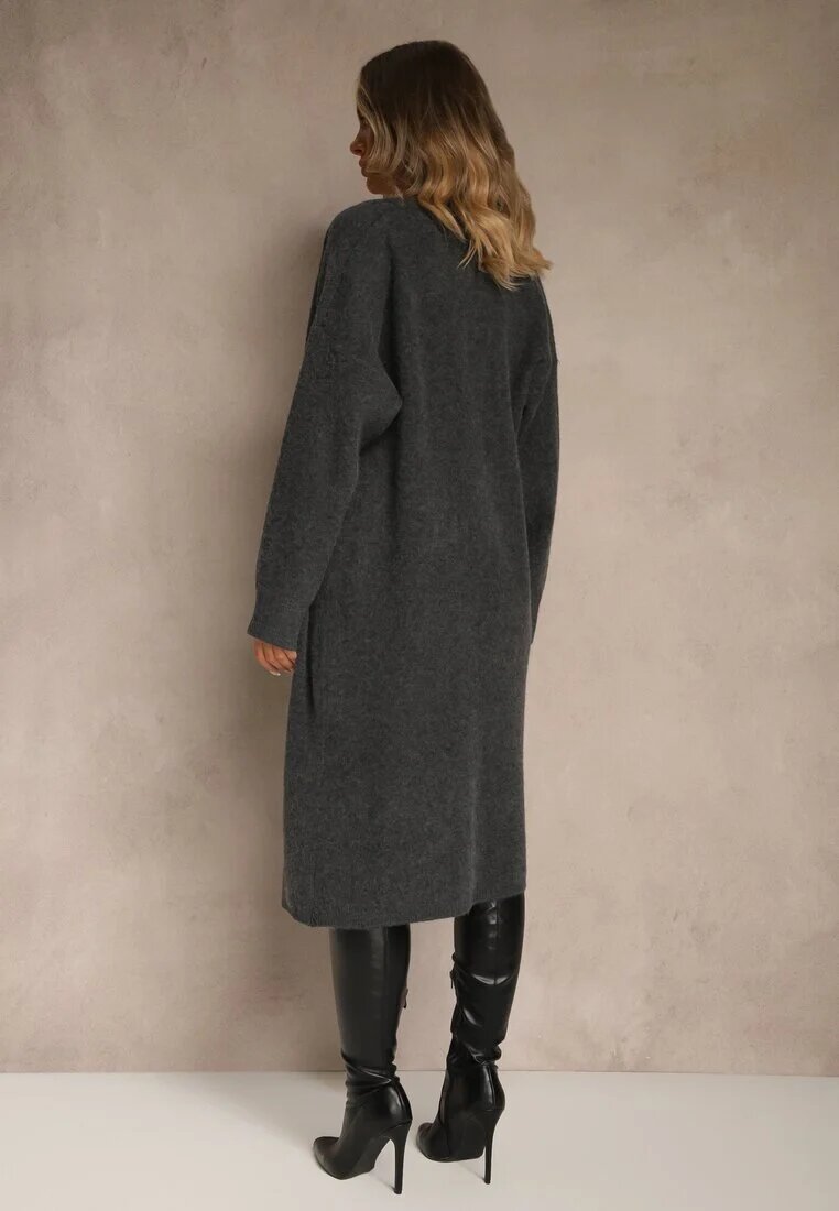 j&x Set tricotat gri închis cu lână Rochie reiată și Cardigan lung Falonessa