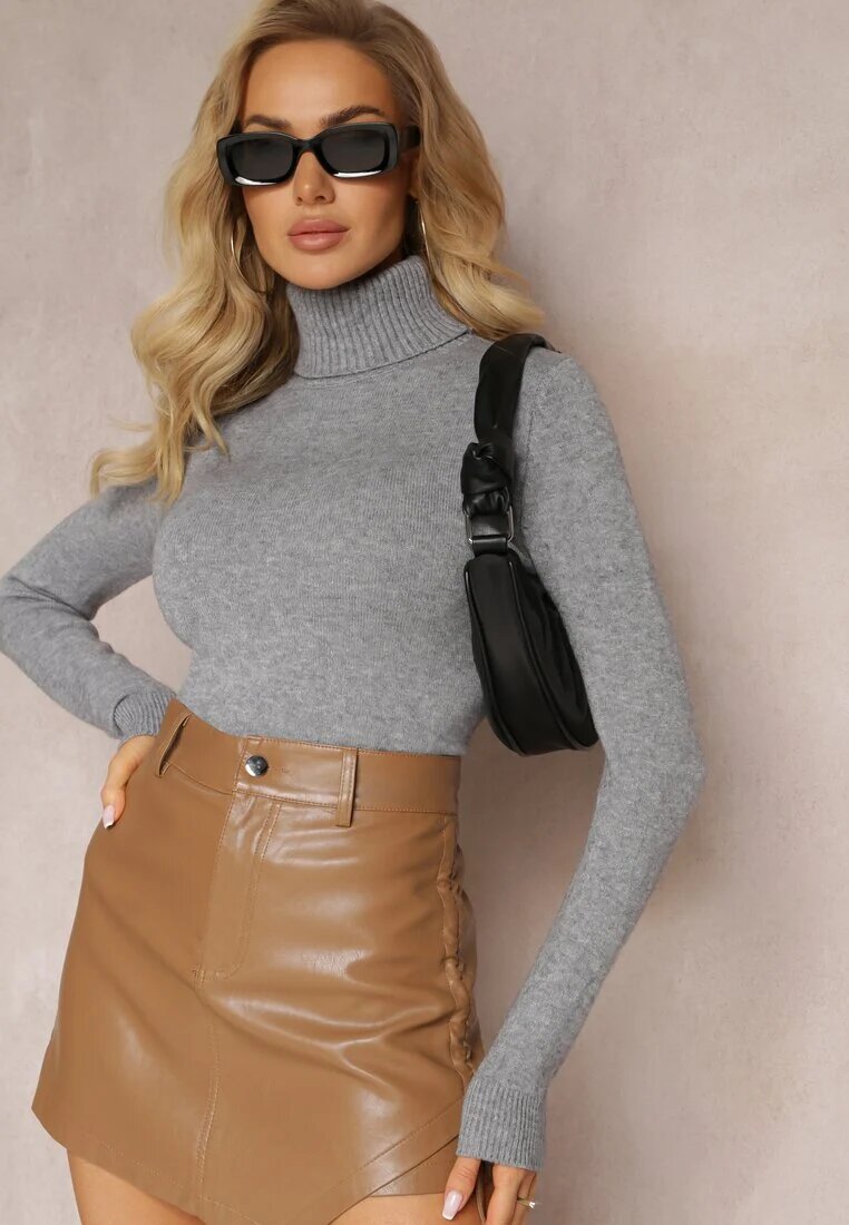 j&x Szary Golf Dzianinowy Apasge