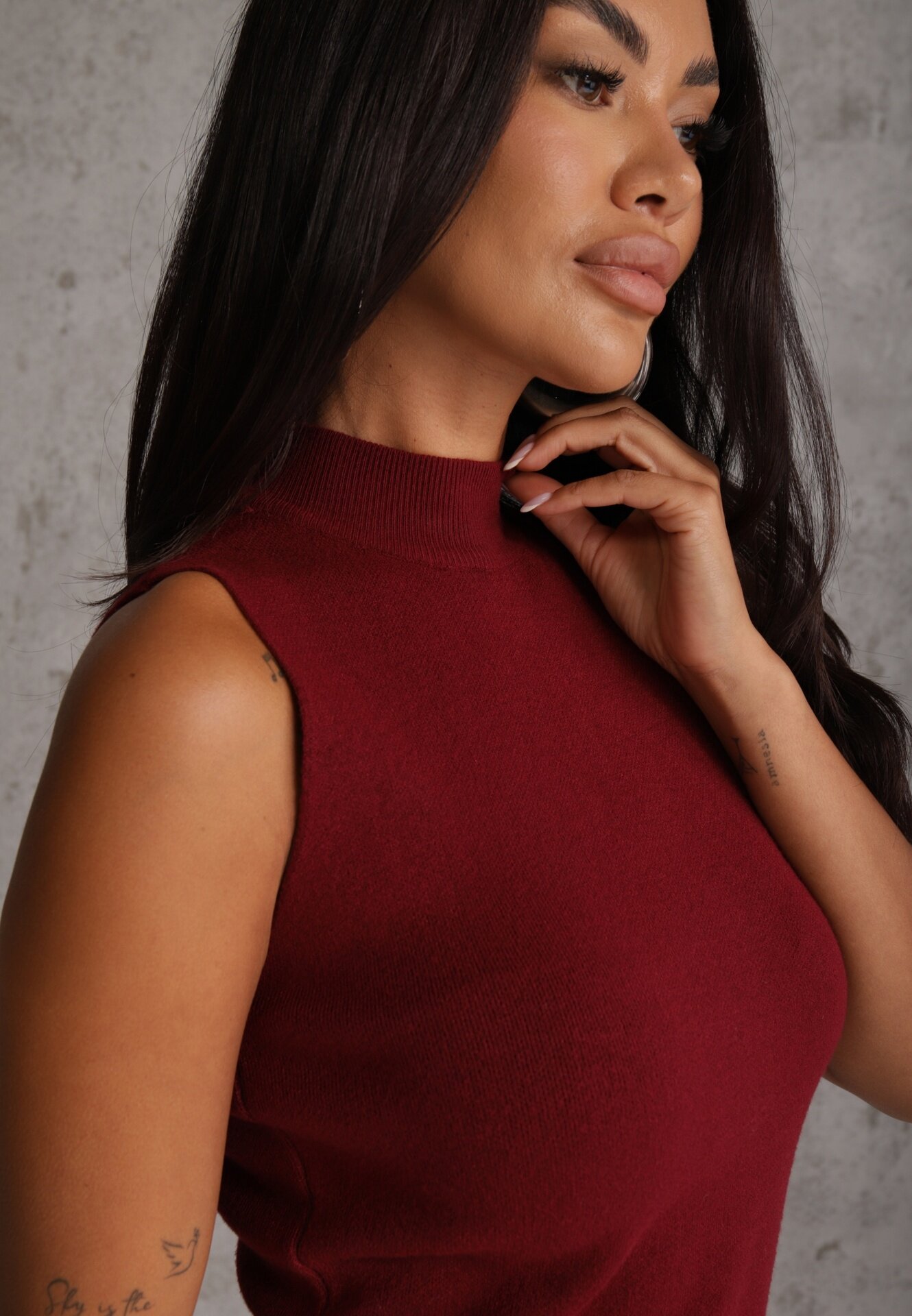 j&x Vestă casual din tricot cu guler înalt și vâscoză Edline Bordo