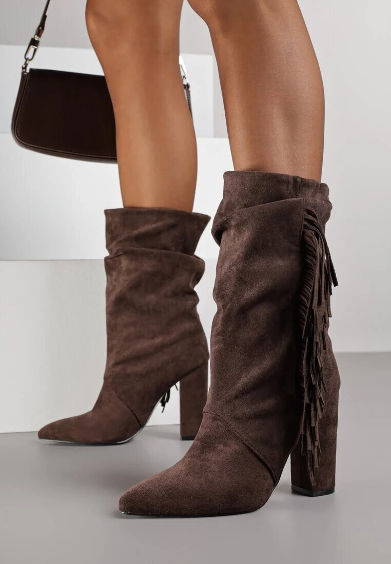 joalice paris Botine Maro Western cu toc gros cu franjuri Reisetia