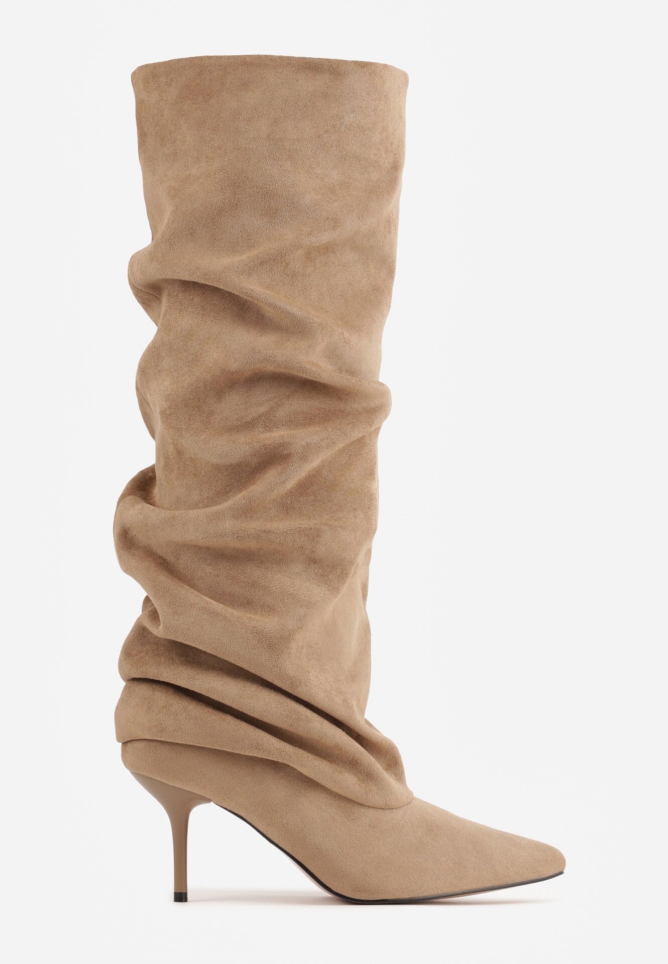 joalice paris Cizme Slouchy cu efect plisat cu textură de piele întoarsă cu toc jos Camosin Bej închis