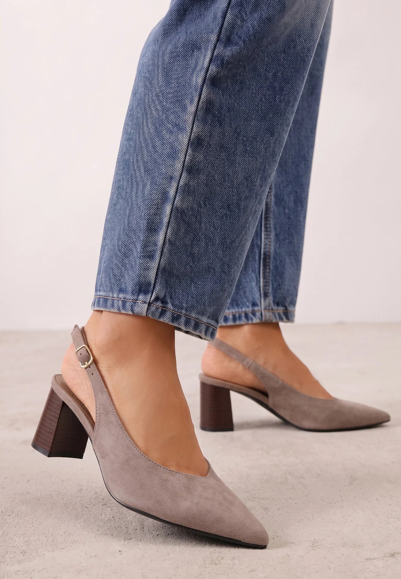 joalice paris Pantofi slingback cu textură de piele întoarsă cu toc gros Facena Bej închis Bej