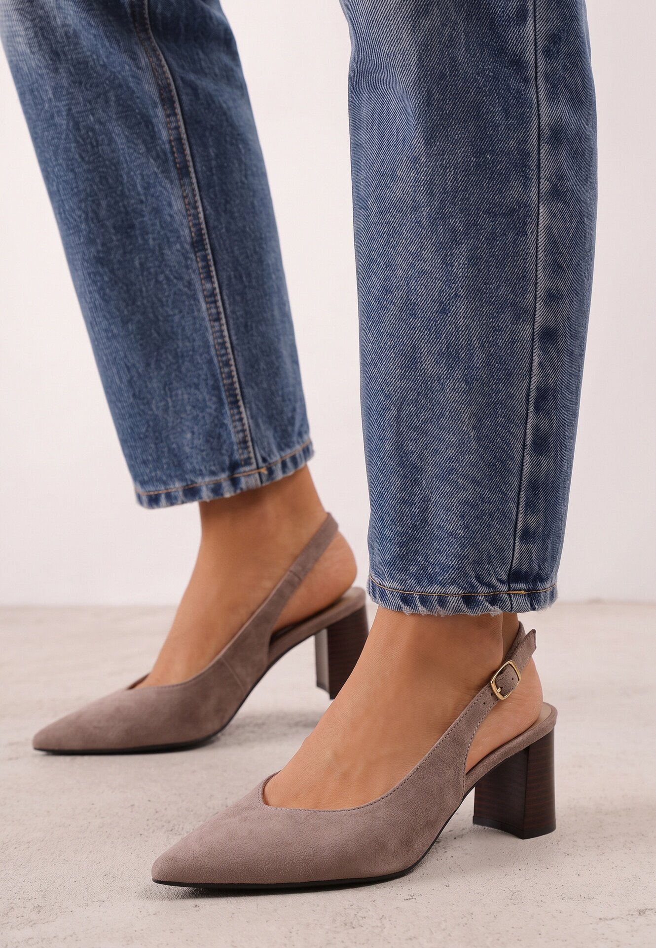 joalice paris Pantofi slingback cu textură de piele întoarsă cu toc gros Facena Bej închis Bej